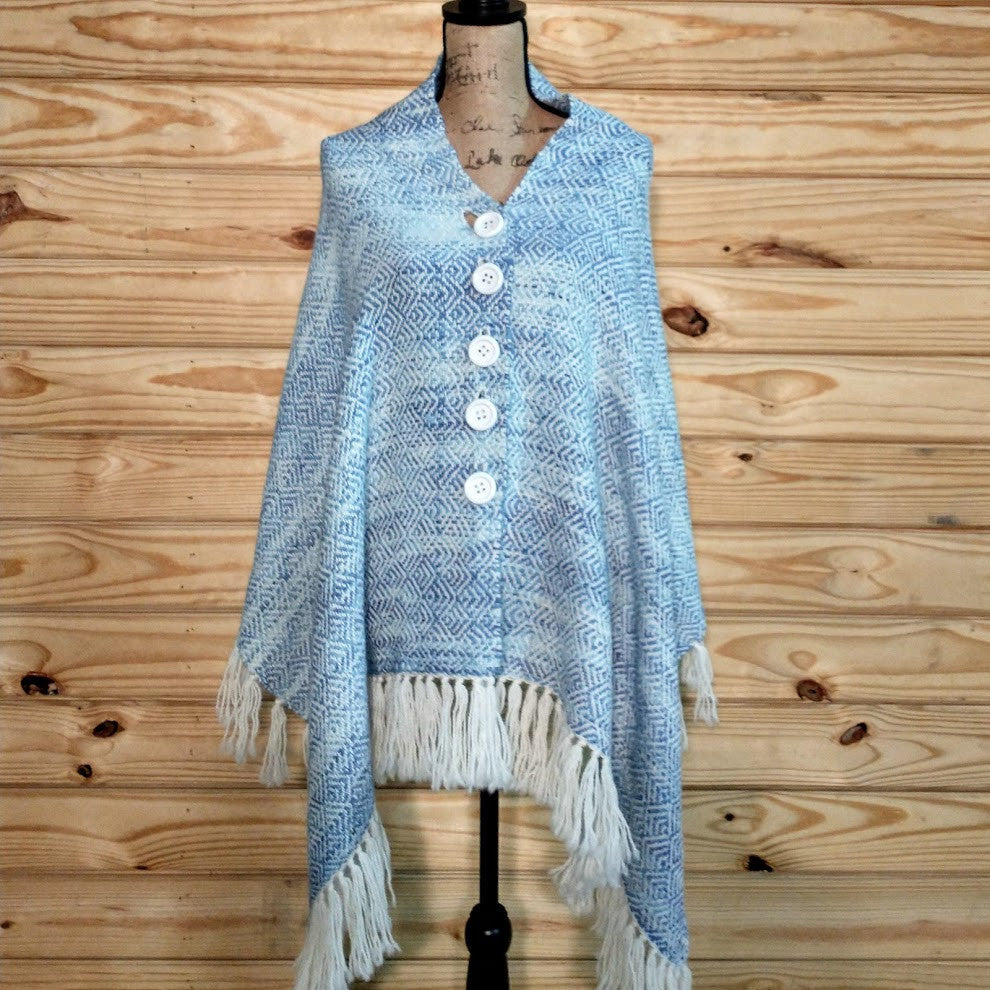 Handmade alpaca shawl Blue