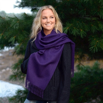 Brushed Solid Scarf Purple, woman wearing a scarf