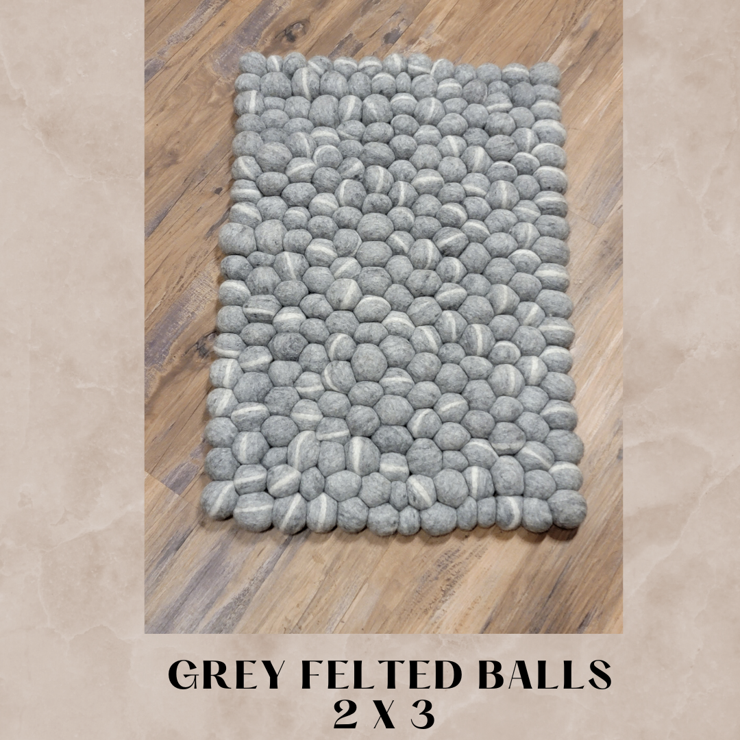 Handmade Rugs - 2' x 3' grey felted balls