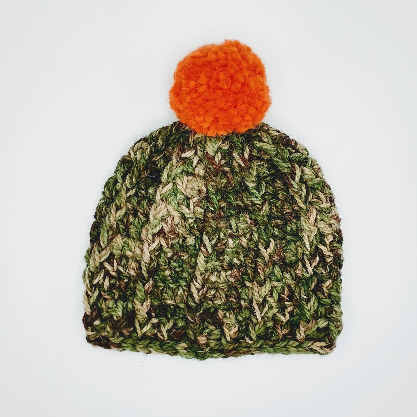 Handmade Children's Single Pom Hat Green