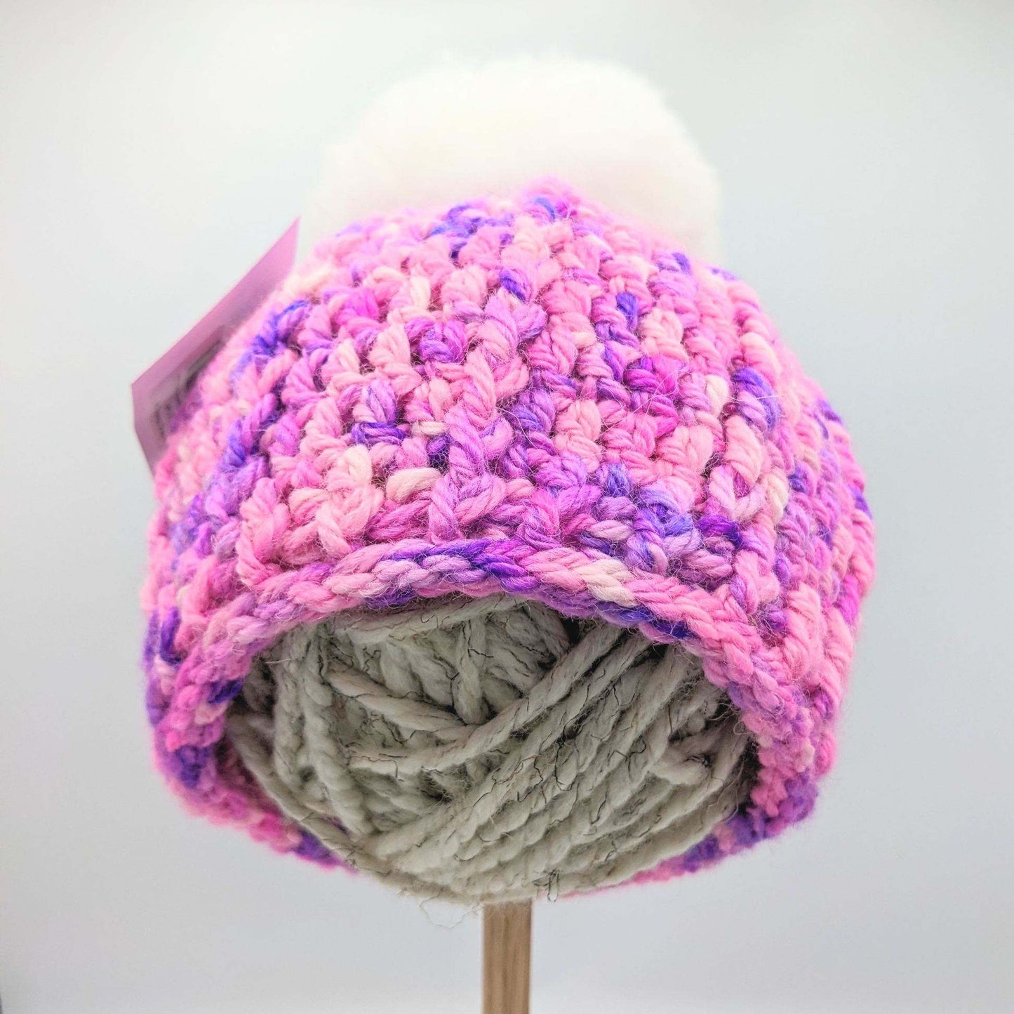 Handmade Children's Single Pom Hat Pink